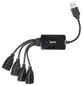 USB-Hub Buro BU-HUB4-0.3-U2.0-Splitter, 4 порта, черный