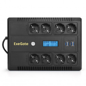 Источник бесперебойного питания ExeGate NEO Smart LHB-650.LCD.AVR.8SH.CH.RJ.USB (650ВА, 390Вт, LCD,