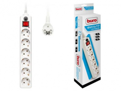 Сетевой фильтр BURO 6 евророзеток 5м, белый (600SH-5-W 5м)