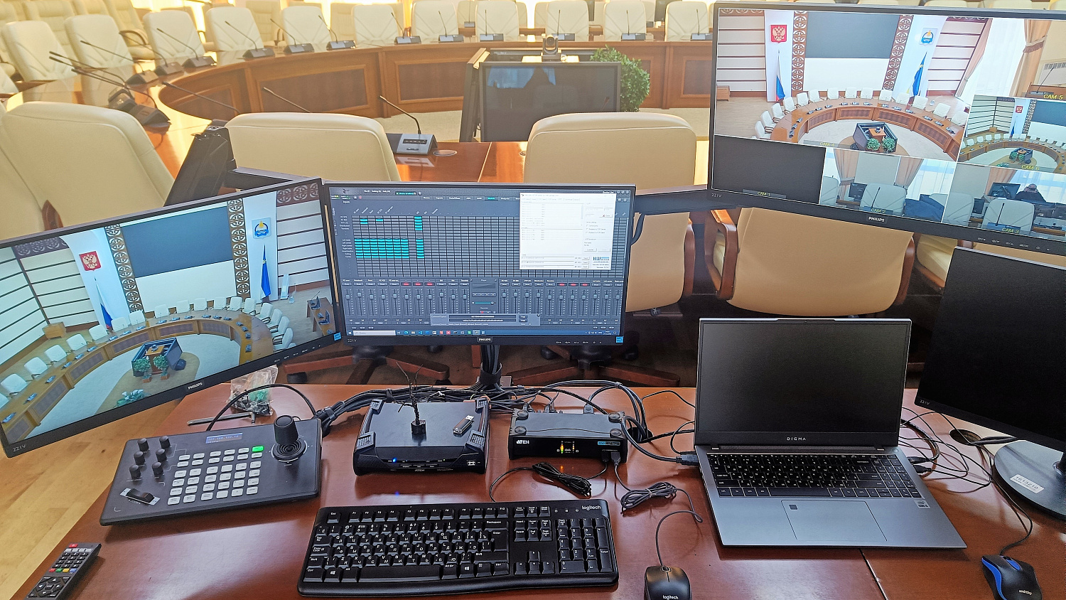 Конференц-зал Правительства РБ и Администрации Главы РБ,  модернизация программно-технического комплекса (Улан-Удэ, ул. Ленина, 54, зал 318)