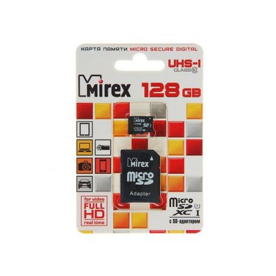 Карта памяти microSDXC 128Gb Mirex Class 10 UHS-I + adapter