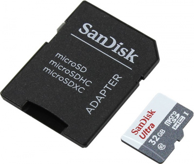 Карта памяти microSD 32Gb Sandisk Class10 SDSQUNS-032G-GN3MA Ultra 80 + adapter