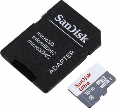 Карта памяти microSD 16Gb Sandisk Class10 SDSQUNS-016G-GN3MA Ultra 80 + adapter