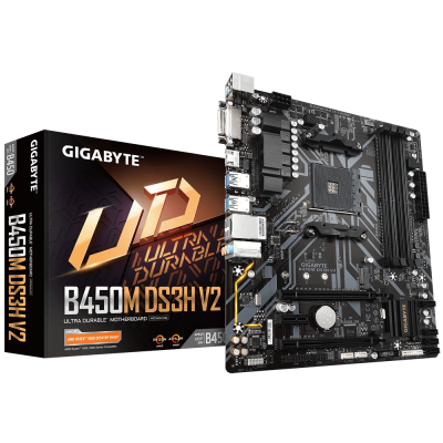 Материнская плата Gigabyte B450M DS3H V2 Soc-AM4 AMD B450 4xDDR4 mATX AC`97 8ch(7.1) GbLAN M.2 RAID+