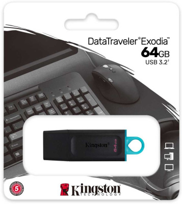 Флэшка 64Gb USB 3.2 Kingston DataTraveler Exodia S DTXS/64GB, черная